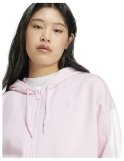 adidas Essentials 3-Stripes Full-Zip Fleece Hoodie in Clear Pink