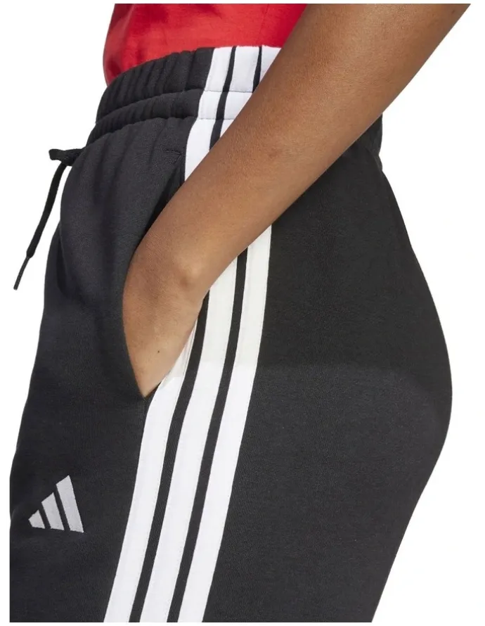 adidas Essentials 3-Stripes Open-Hem Fleece Joggers in Black