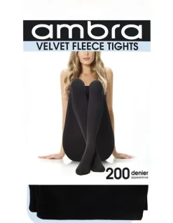 Ambra 200 Denier Velvet Fleece Tights in Black