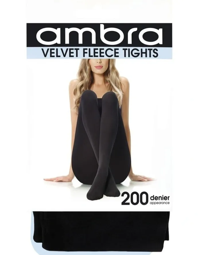 Ambra 200 Denier Velvet Fleece Tights in Black