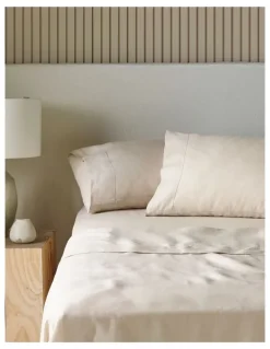 Australian House & Garden Sandy Cape Washed Belgian Linen Sheet Set in Moonbeam