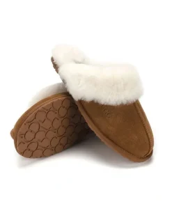 Aus Wooli Ugg Sheepskin Wool Shelley Slippers in Brown