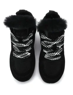 Aus Wooli Ugg Urban Chic Sheepskin Wool Lace-Up Sneakers in Black