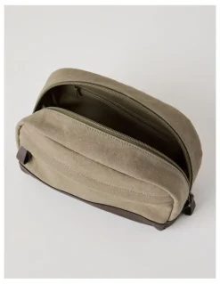 Basque Canvas Washbag With Leather Trim Toiletry Bag Beige/Brown
