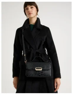 Basque Fiona Croc Leather Satchel Bag in Black