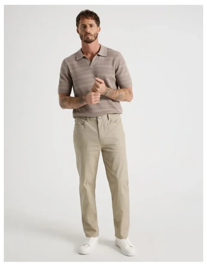 Basque Horizontal Knit Polo in Taupe