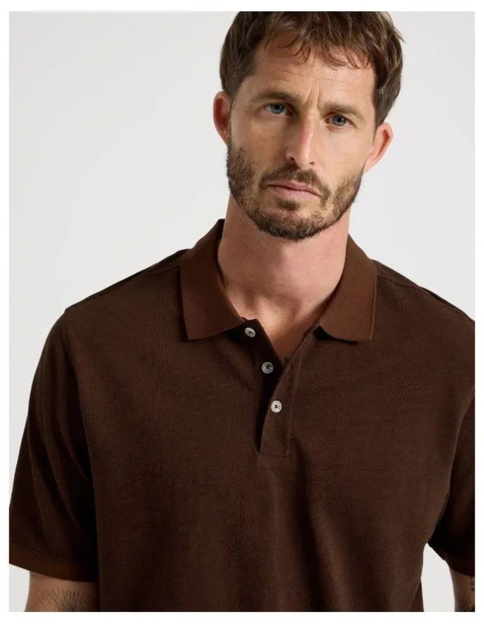 Basque Mercerised Cotton Birds Eye Polo in Brown