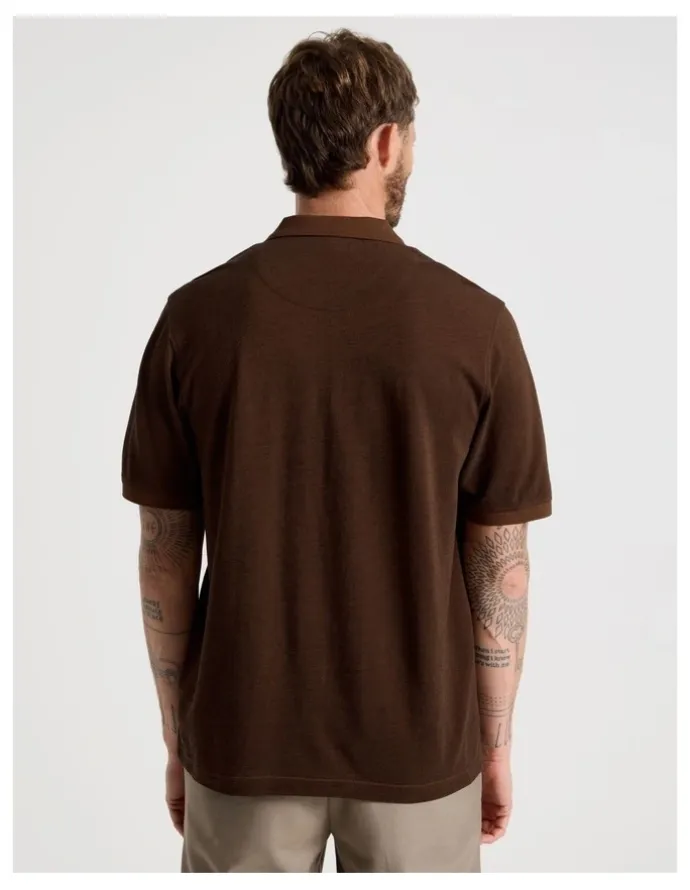 Basque Mercerised Cotton Birds Eye Polo in Brown