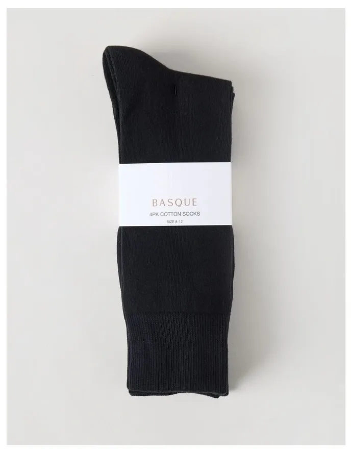 Basque 4 Pack Plain Socks in Black