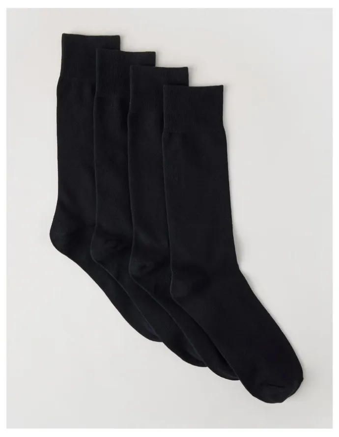 Basque 4 Pack Plain Socks in Black