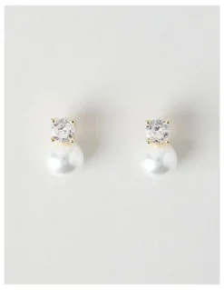 Basque Pearl and Diamante Stud Earrings