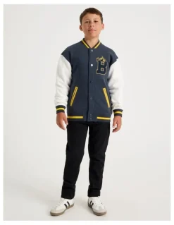 Bauhaus Fleece College Bomber in White and Navy