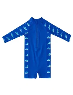 Big Softies Long Sleeve Rashie with Swim Hat-Shark in Navy