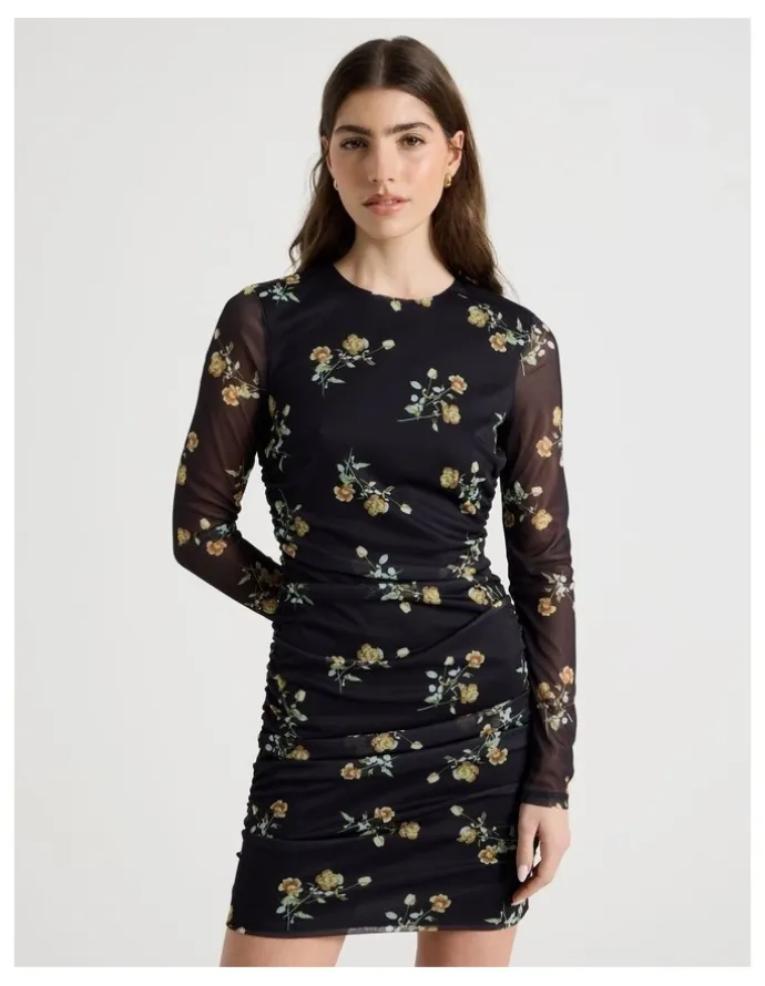 Blaq Mesh Long Sleeve Mini Dress in Black