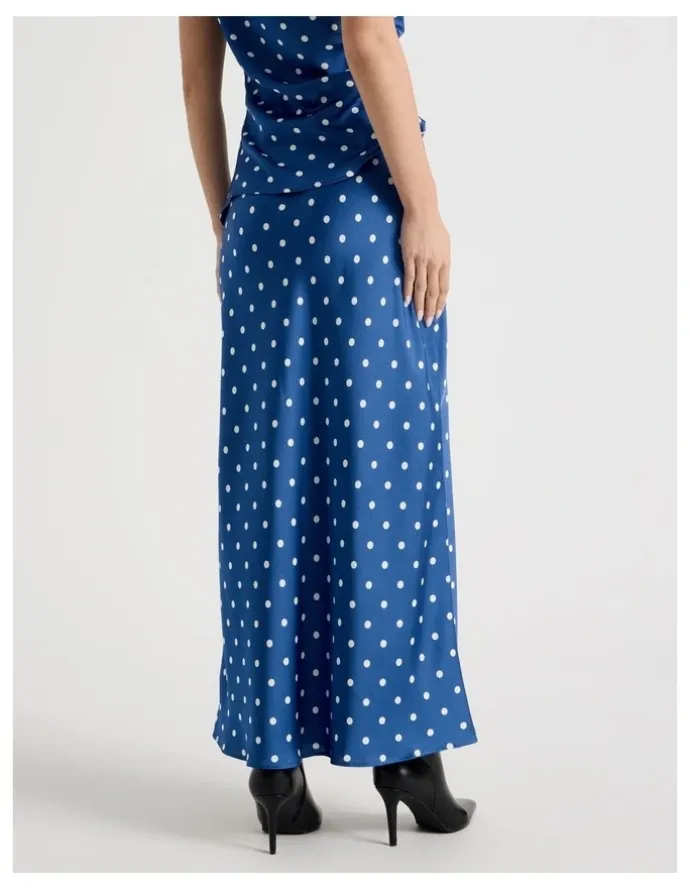 Blaq Satin Maxi Slip Skirt in Blue Spot Print