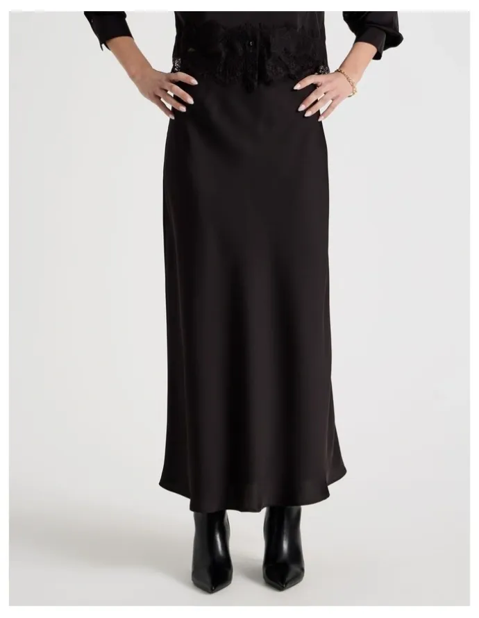 Blaq Satin Maxi Slip Skirt in Black