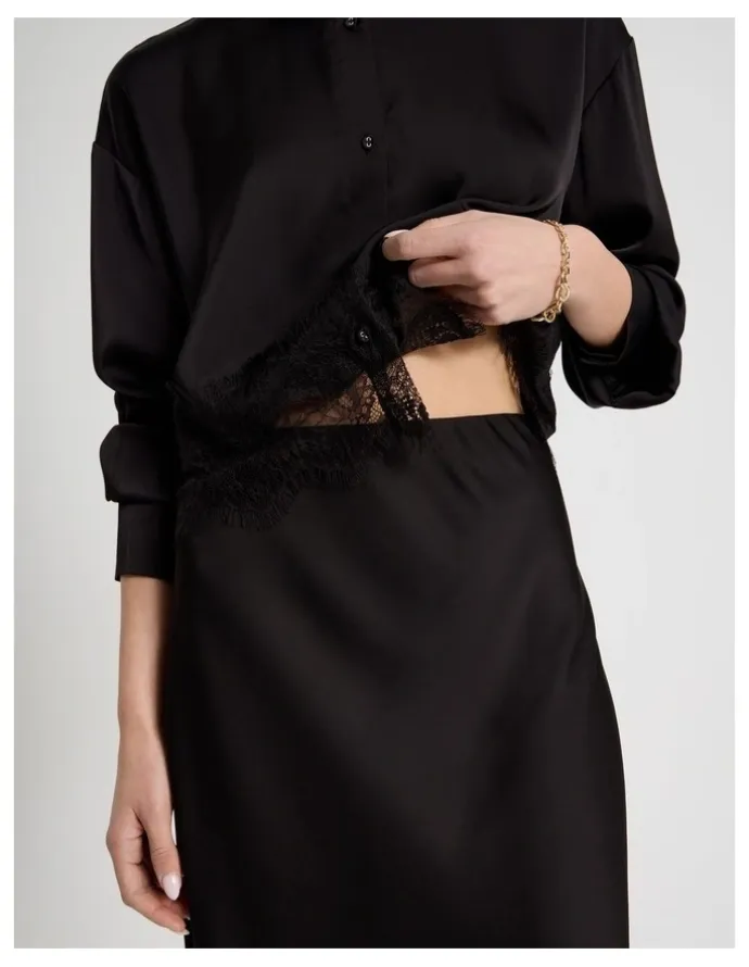 Blaq Satin Maxi Slip Skirt in Black