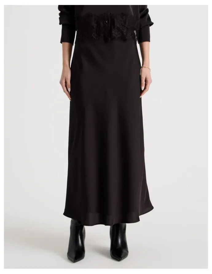 Blaq Satin Maxi Slip Skirt in Black