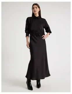 Blaq Satin Maxi Slip Skirt in Black