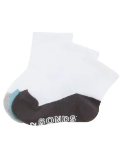 Bonds Baby Baby Logo Lightweight Quarter Crew Socks 3 Pack in Grey