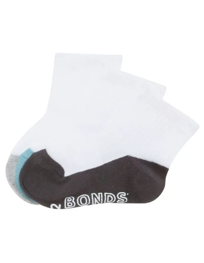 Bonds Baby Baby Logo Lightweight Quarter Crew Socks 3 Pack in Grey