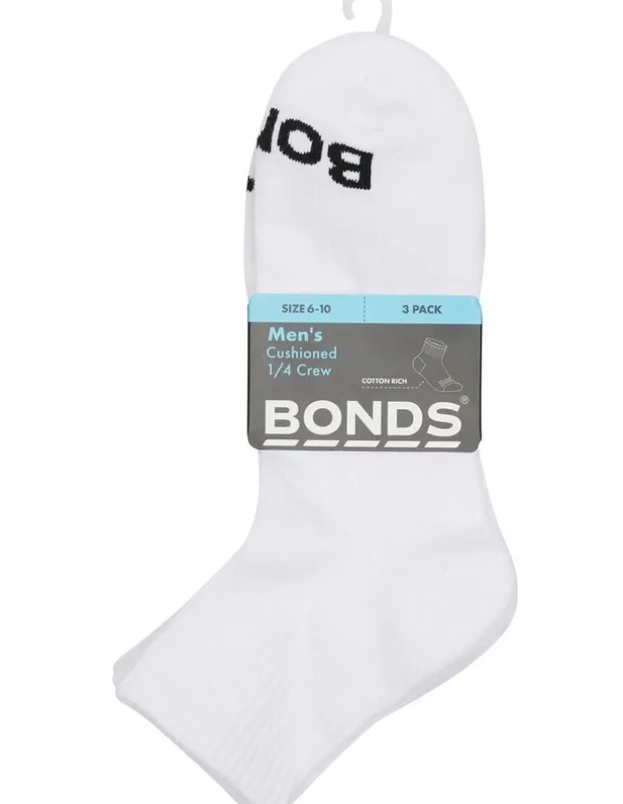 Bonds Value Cushioned Quarter Crew Socks 3 Pack in White