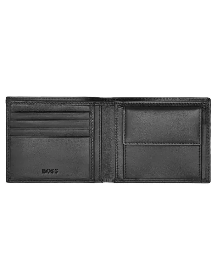 Boss Smooth Leather Coin Purse Wallet in Black