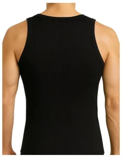 Boutique Retailer Thermal Cotton Sleeveless Singlet Top in Black