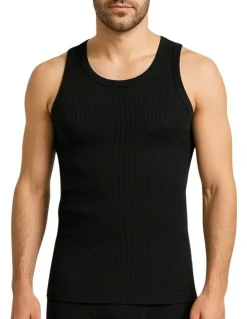 Boutique Retailer Thermal Cotton Sleeveless Singlet Top in Black