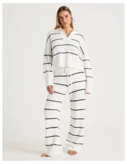 Chloe & Lola Cosy Boucle Straight Leg Pant in Ivory Y/D Stripe