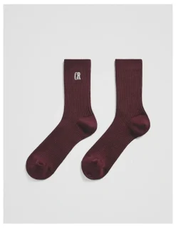 Country Road Australian Cotton Blend Cr Ribbed Three Quarter Crew Sock in Claret