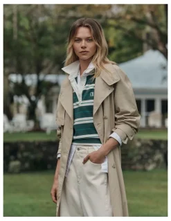 Country Road Australian Cotton Stripe Rugby Polo Sweat in Evergreen Stripe