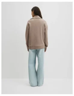 Country Road Australian Cotton Funnel Neck Sweat in Truffle Marle