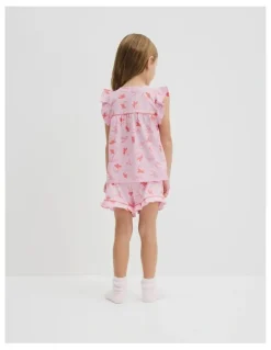 Country Road Australian Cotton Short Sleeve Frill Sleep Set in Strawberry Crush