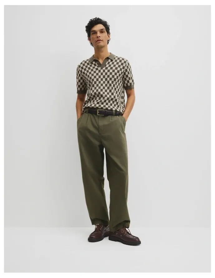 Country Road Australian Cotton Silk Jacquard Trophy Polo in Deep Khaki