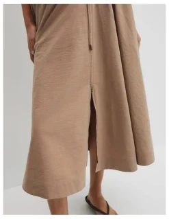 Country Road Parachute Midi Zip Skirt in Bark