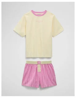 Country Road Teen Australian Cotton Short Sleeve Stripe Sleep Set in Bubblegum Stripe