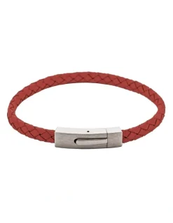 Cudworth Braided Suede & Steel Calabria Bracelet, 21.5cm x 6mm, Flame