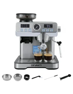 Devanti Espresso Latte Maker With Grinder Milk Frother Steam Wand Coffee Machine