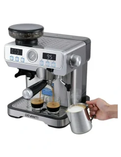 Devanti Espresso Latte Maker With Grinder Milk Frother Steam Wand Coffee Machine