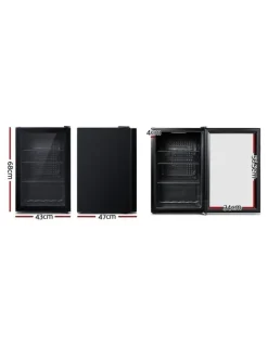Devanti 70L Bar Fridge with Glass Door in Light Black