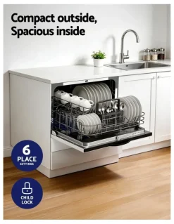 Devanti 6 Place Setting Benchtop Dishwasher 50cm in White