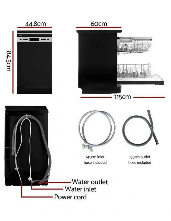 Devanti 10 Place Settings Freestanding Dishwasher in Black