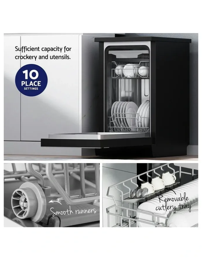Devanti 10 Place Settings Freestanding Dishwasher in Black