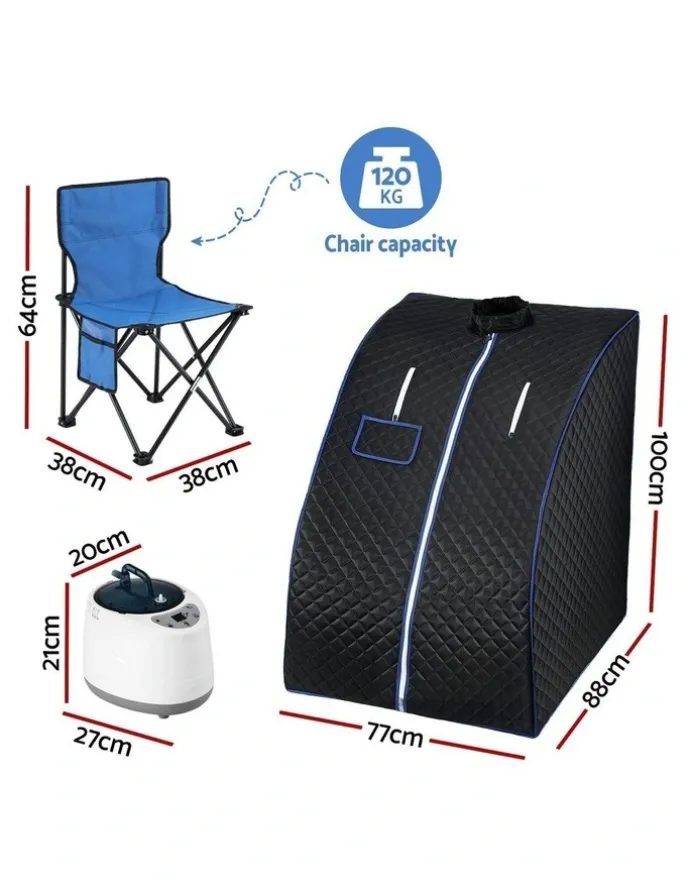 Devanti Portable Steam Sauna Tent 1000W 2L Steamer Pot Personal Home SPA Timer in Multi