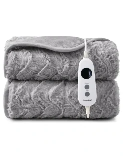 Dreamaker Luxury Faux Fur Electric Heated Throw Blanket in Silver