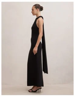 Forever New Arlette Halter Neck Scarf Maxi Dress in Black