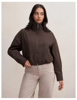 Forever New Brooke Funnel Neck Jacket in Brown