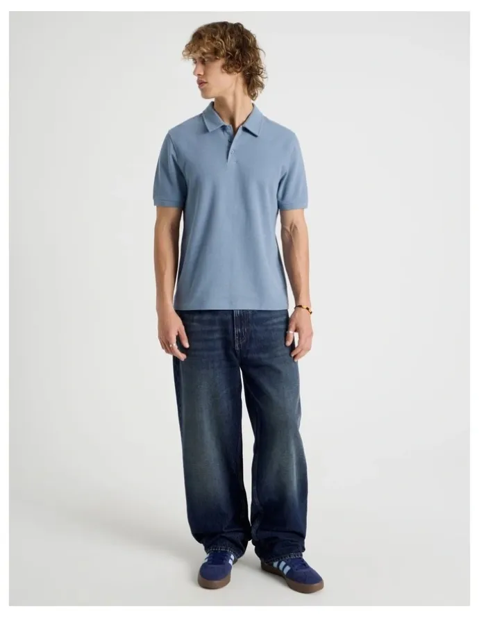 Grab Short Sleeve Textured Polo in Mid Blues