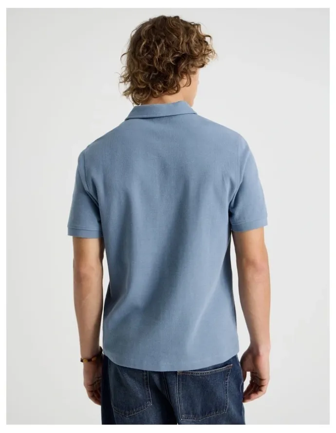 Grab Short Sleeve Textured Polo in Mid Blues
